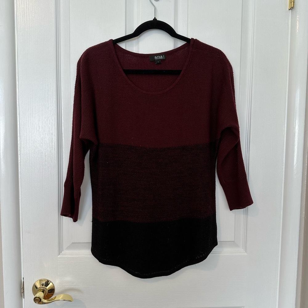 Color 3/4 Sleeve Block Sweater